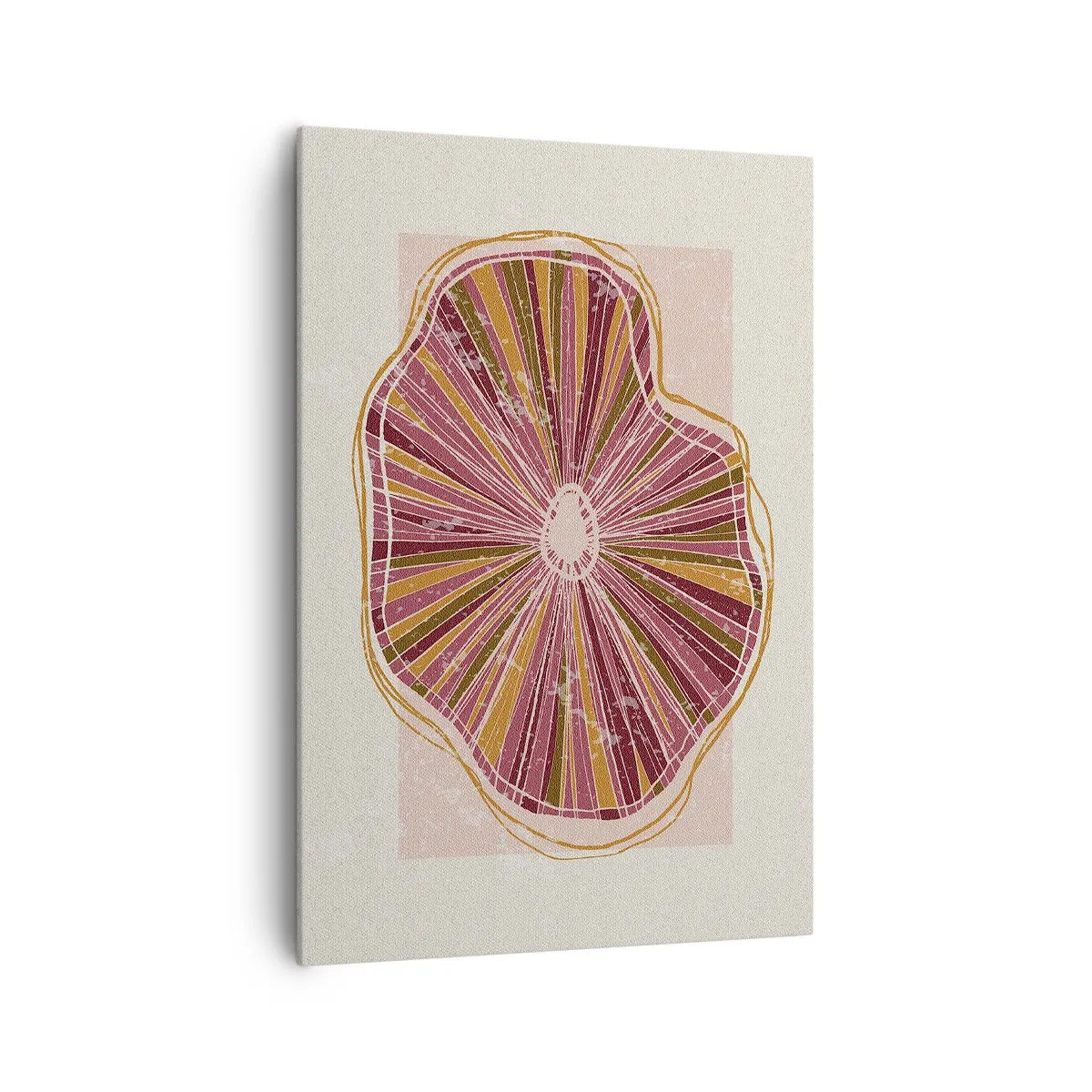 Obraz na płótnie - Abstrakcyjny wzór plastra drzewa w różowych odcieniach - 70x100cm - Abstrakcja promienista - Nowoczesna dekoracja ścienna do salonu i sypialni ARTTOR