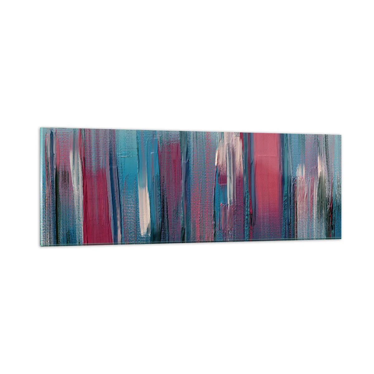 Obraz na szkle - Kompozycja wertykalna w błękicie i czerwieni - 90x30 cm