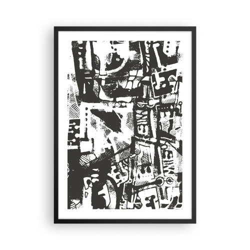 Plakat w czarnej ramie - Czarno-biała abstrakcyjna grafika o geometrycznych kształtach - 50x70cm - Porządek czy chaos? - Nowoczesna dekoracja ścienna do salonu i sypialni ARTTOR