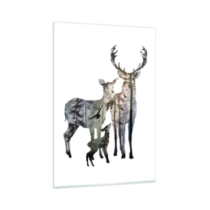 Obraz na szkle - Leśny krajobraz w sylwetkach jeleni - 80x120cm - Rodzinna fotografia - Nowoczesna dekoracja ścienna do salonu i sypialni ARTTOR