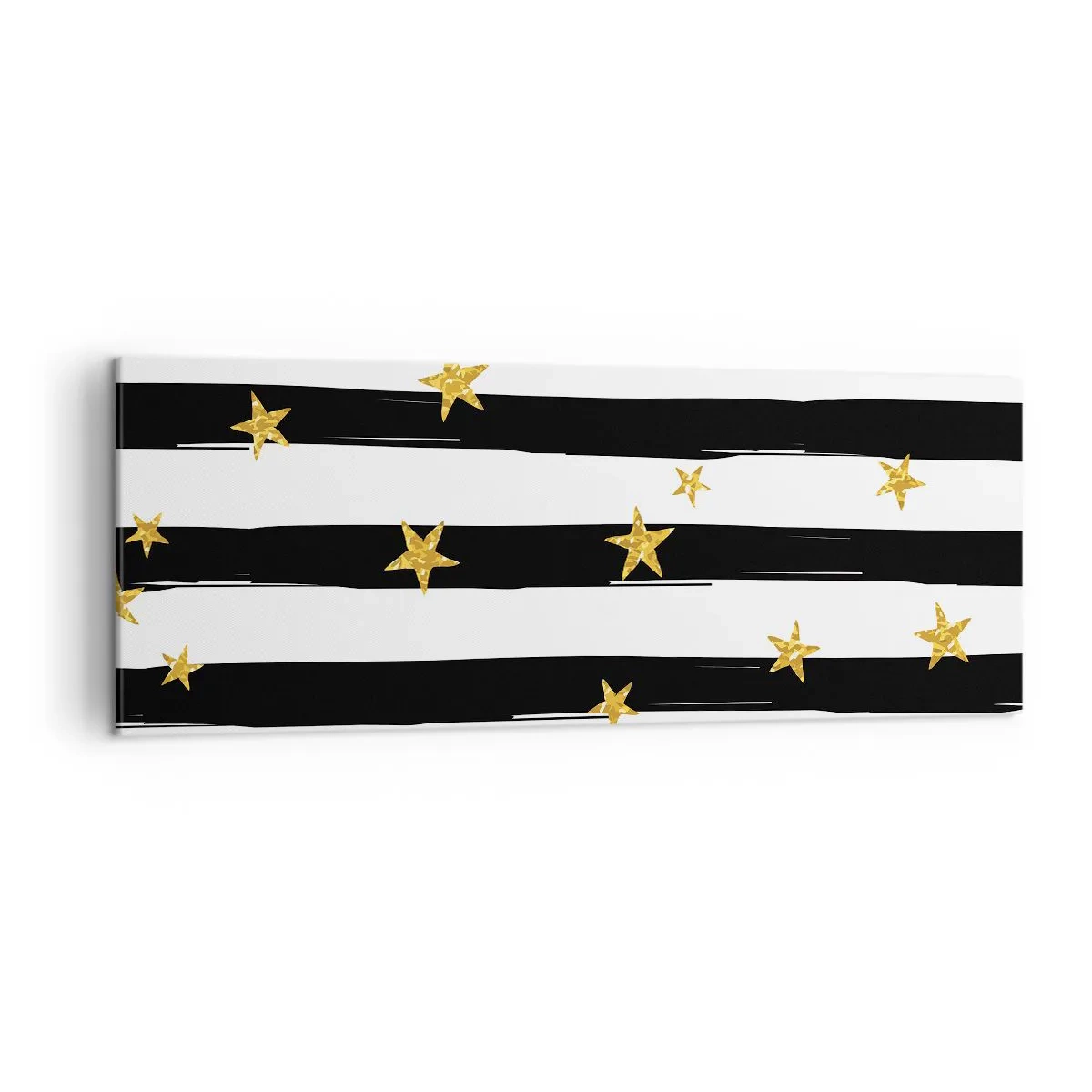 Obraz na płótnie - Czarno-białe pasy z złotymi gwiazdkami - 140x50cm - Wszyscy urodziliśmy się pod szczęśliwą gwiazdą - Nowoczesna dekoracja ścienna do salonu i sypialni ARTTOR