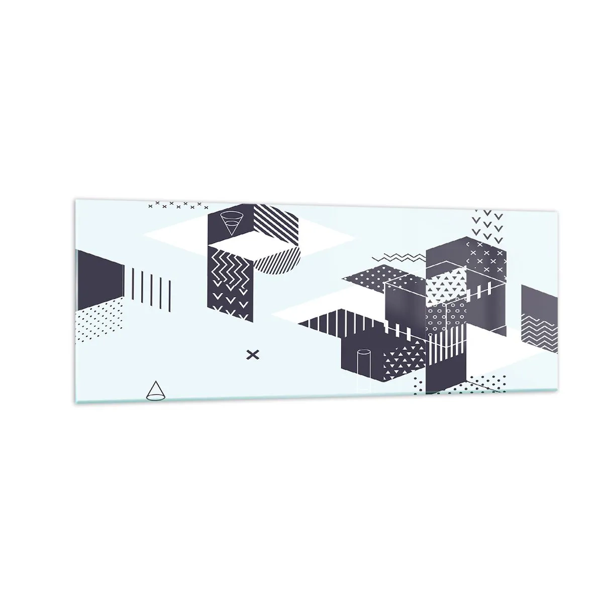 Obraz na szkle - Nowoczesna grafika geometryczna w odcieniach bieli i granatu - 140x50cm - W duszy matematyka - Nowoczesna dekoracja ścienna do salonu i sypialni ARTTOR