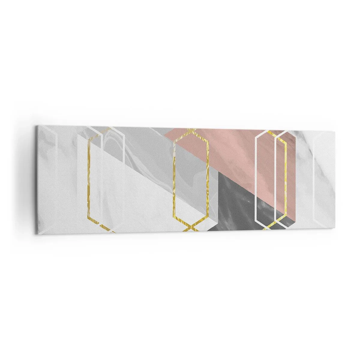 Obraz na płótnie - Geometryczne figury z akcentami złota i marmuru - 160x50cm - Kompozycja łańcuchowa - Nowoczesna dekoracja ścienna do salonu i sypialni ARTTOR
