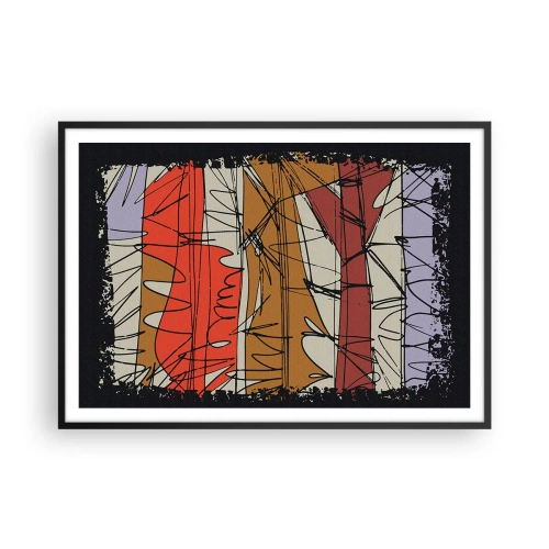 Plakat w czarnej ramie - Abstrakcyjna kompozycja w intensywnych kolorach - 100x70cm - Kompozycja spontaniczna - Nowoczesna dekoracja ścienna do salonu i sypialni ARTTOR