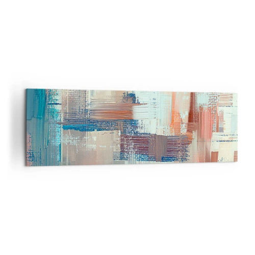 Obraz na płótnie - Abstrakcyjna kompozycja w odcieniach błękitu i beżu - 160x50cm - Dotrzeć do światła - Nowoczesna dekoracja ścienna do salonu i sypialni ARTTOR