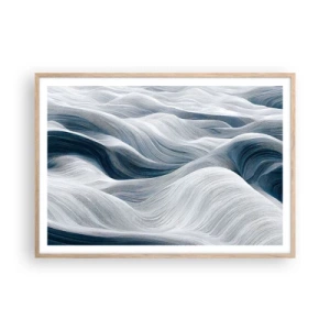 Plakat w ramie jasny dąb - Biało-błękitne fale - 100x70 cm