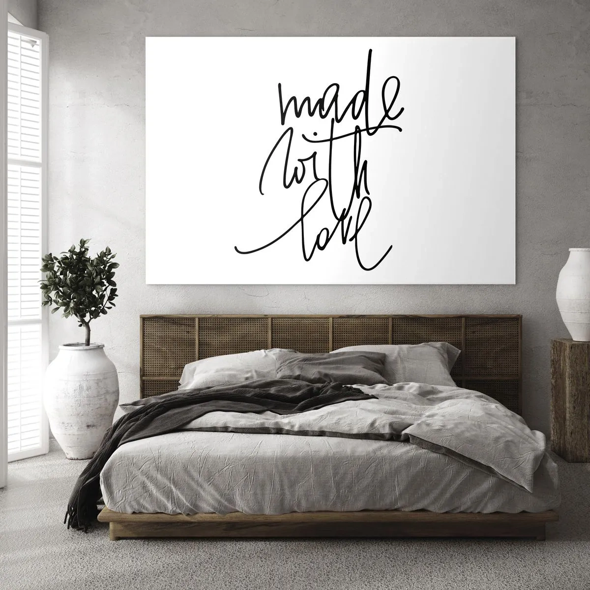 Obraz na szkle - Minimalistyczny napis 'Made with love' - 70x50cm - Najlepsza marka - Nowoczesna dekoracja ścienna do salonu i sypialni ARTTOR