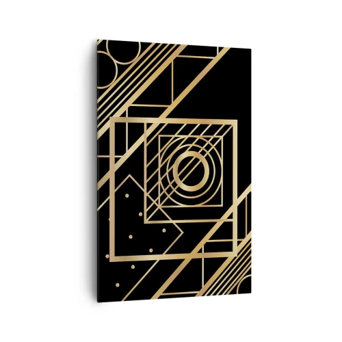 Obraz na płótnie - Złote geometryczne wzory na czarnym tle - 80x120cm - Złota geometria - Nowoczesna dekoracja ścienna do salonu i sypialni ARTTOR