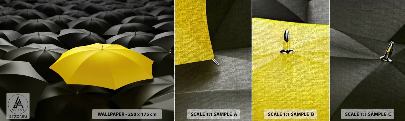 Fototapeta Próbka Premium Canvas - Żegnaj smutku - Żółte Parasole, Grafika, Koncepcja - 100x30 cm