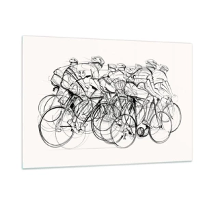 Obraz na szkle - Szkic grupy rowerzystów podczas wyścigu na białym tle - 120x80cm - Wespół w zespół - Nowoczesna dekoracja ścienna do salonu, kuchni i sypialni ARTTOR