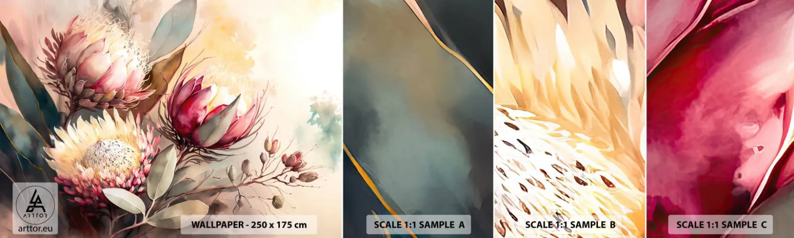 Fototapeta Próbka Samoprzylepna Deluxe Sticker - Z profilu i en face - Kwiaty, Art Deco, Botanika - 100x30 cm