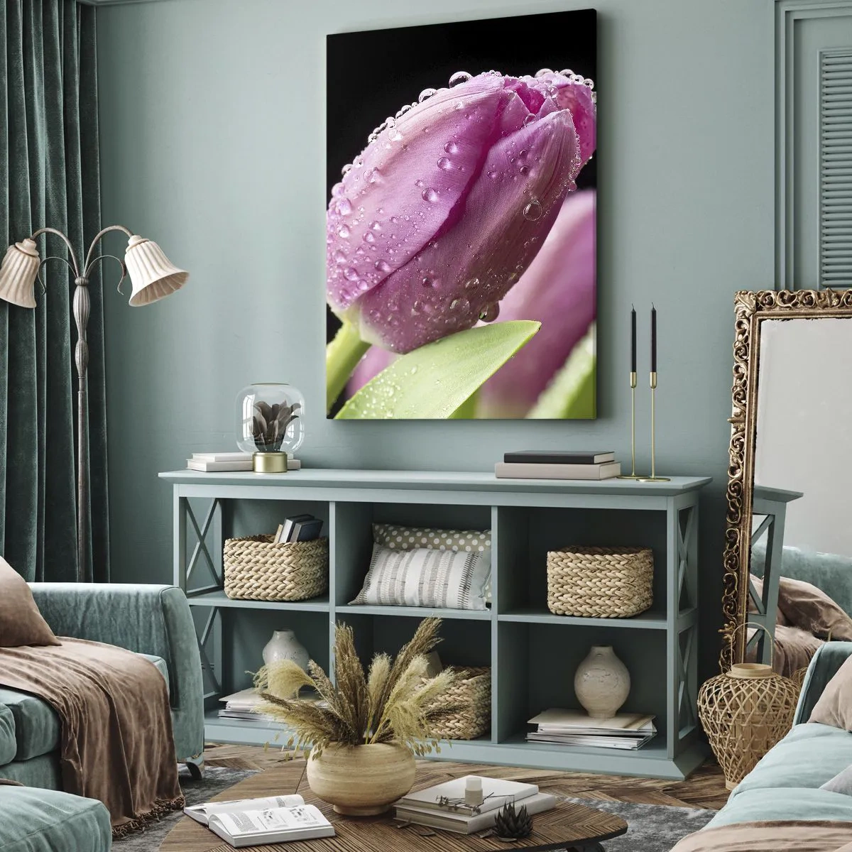 Obraz na płótnie - Liliowy sen w rosie - 65x120 cm