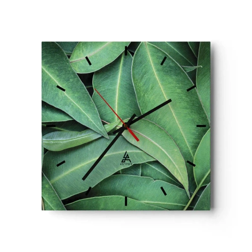 Zegar ścienny - Zbliżenie na zielone liście tworzące naturalny wzór - 30x30cm - Soczyste i świeże - Nowoczesna dekoracja ścienna do salonu i sypialni ARTTOR