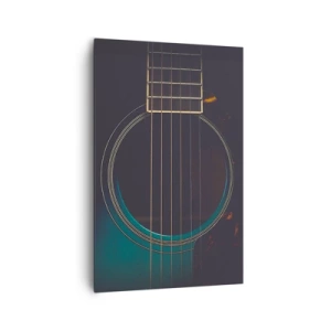 Obraz na płótnie - Akustyczna gitara w ciemnym, eleganckim świetle - 80x120cm - Chwila zanim zabrzmi - Nowoczesna dekoracja ścienna do salonu i sypialni ARTTOR