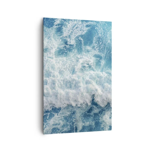 Obraz na płótnie - Dynamiczne fale oceanu w odcieniach błękitu - 80x120cm - Radośnie i w podskokach - Nowoczesna dekoracja ścienna do salonu i sypialni ARTTOR