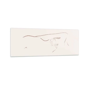 Obraz na szkle - Subtelny rysunek linii przedstawiający sylwetkę na jasnym tle - 140x50cm - Kształt pragnienia - Nowoczesna dekoracja ścienna do salonu i sypialni ARTTOR