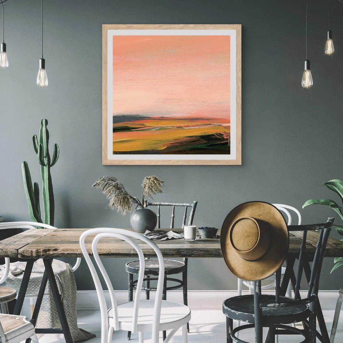 Plakat w ramie jasny dąb - W różowej tonacji - 60x60 cm