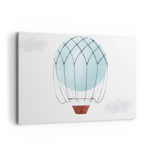 Obraz na płótnie - Ręcznie malowany balon na tle delikatnych chmur - 100x70cm - Cały w chmurach - Nowoczesna dekoracja ścienna do salonu, kuchni i sypialni ARTTOR
