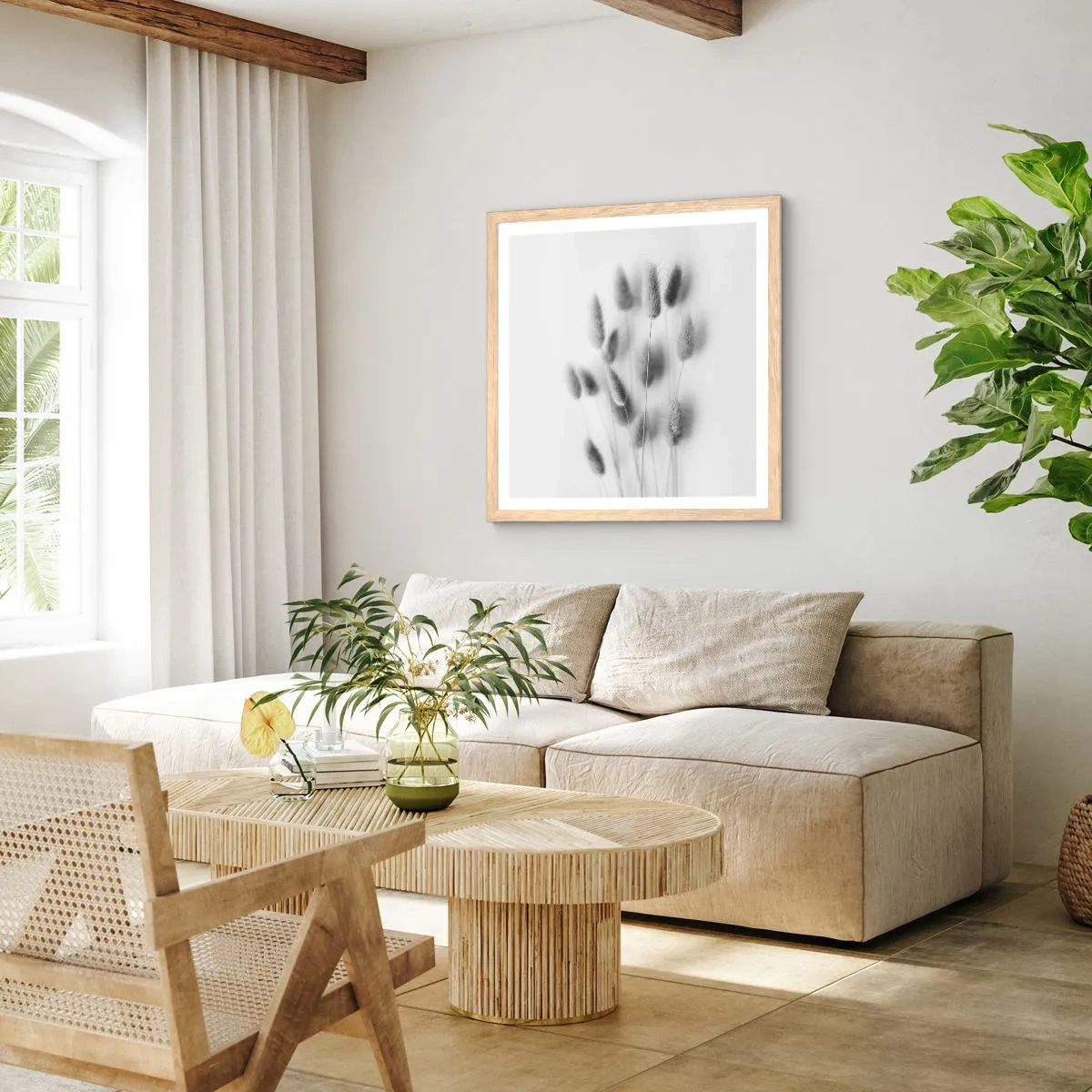 Plakat w ramie jasny dąb - Jej puszystość trawa - 30x30 cm