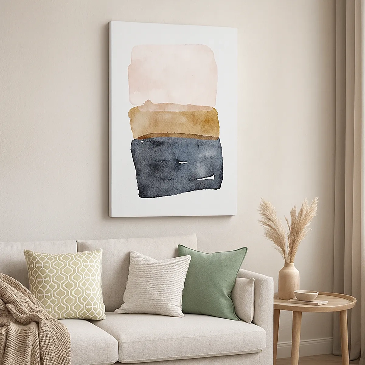 Obraz na płótnie - Abstrakcyjna kompozycja trzech barwnych bloków w odcieniach ziemi - 50x70cm - Kompozycja barw ziemi - Nowoczesna dekoracja ścienna do salonu, kuchni i sypialni ARTTOR