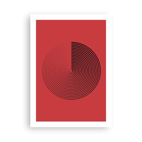 Plakat - Geometryczna spirala na czerwonym tle w stylu minimalistycznym - 50x70cm - Ruch kolisty - Nowoczesna dekoracja ścienna do salonu, kuchni i sypialni ARTTOR