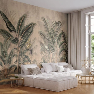 Fototapeta Standard Eco - Rycina w kolonialnym stylu - Las Tropikalny, Palma Kokosowa, Bananowiec - 300x210 cm