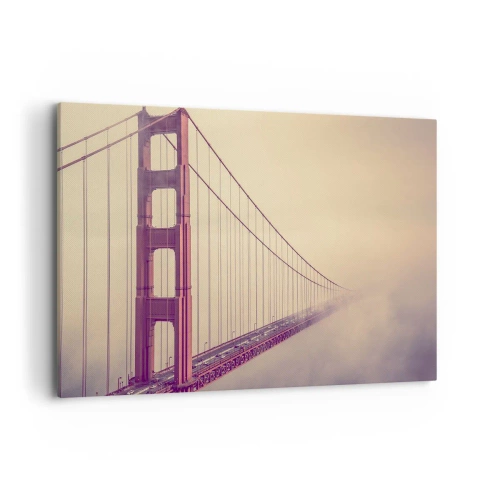 Obraz na płótnie - Most w mgle w pastelowych odcieniach, symbol elegancji i spokoju - 120x80cm - Między niebem a ziemią - Nowoczesna dekoracja ścienna do salonu, kuchni i sypialni ARTTOR