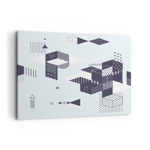 Obraz na płótnie - Nowoczesna grafika geometryczna w odcieniach bieli i granatu - 100x70cm - W duszy matematyka - Nowoczesna dekoracja ścienna do salonu, kuchni i sypialni ARTTOR