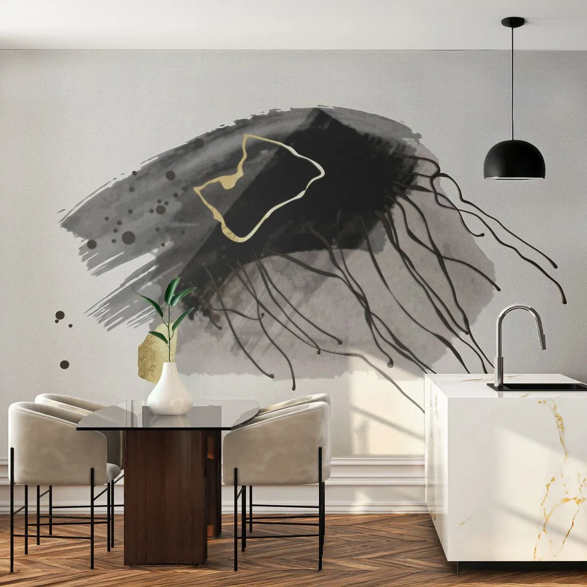 Fototapeta Samoprzylepna Deluxe Sticker - W czerni i w złocie - Abstrakcja, Sztuka, Grafika - 500x350 cm