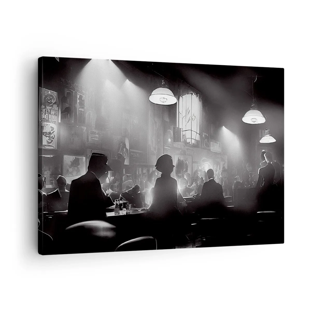Obraz na płótnie - Czarno-biała scena jazzowego klubu nocnego - 70x50cm - W jazzowym klimacie - Nowoczesna dekoracja ścienna do salonu i sypialni ARTTOR