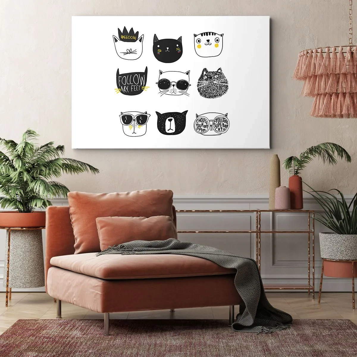 Obraz na płótnie - Stylowe ilustracje kotów w minimalistycznym stylu - 70x50cm - Każdy inny - Nowoczesna dekoracja ścienna do salonu i sypialni ARTTOR