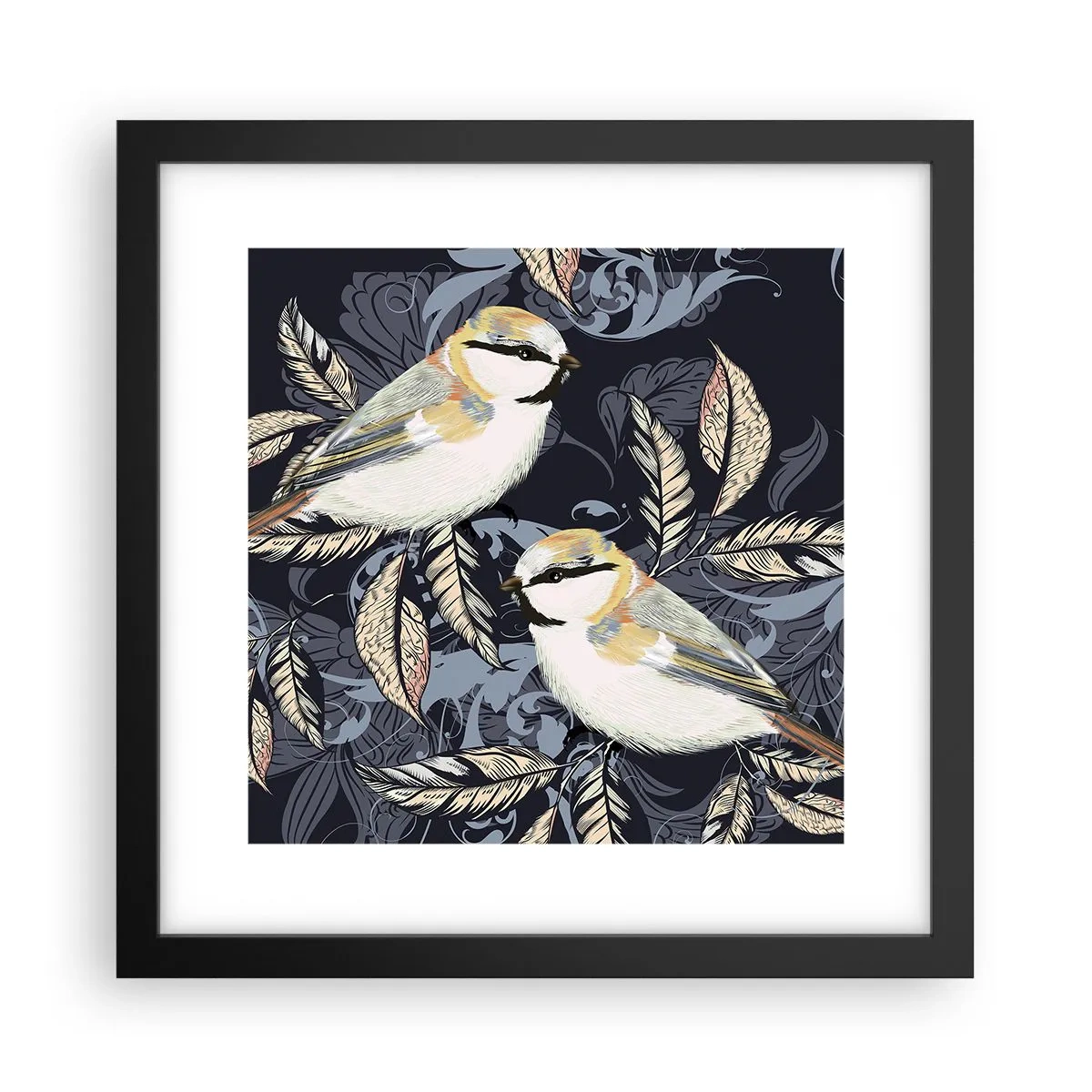Plakat w czarnej ramie - Żółto-błękitny trel - 30x30 cm