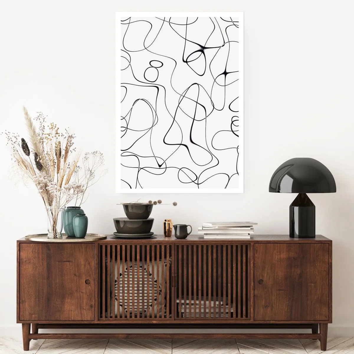 Plakat - Abstrakcyjne czarne linie na białym tle - 50x70cm - Ścieżki życia, koleje losu - Nowoczesna dekoracja ścienna do salonu, kuchni i sypialni ARTTOR
