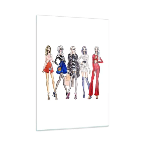 Obraz na szkle - Modne postacie w stylowych strojach na ilustracji - 50x70cm - Every week Fashion Week - Nowoczesna dekoracja ścienna do salonu, kuchni i sypialni ARTTOR