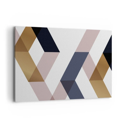 Obraz na płótnie - Geometryczne wzory w odcieniach złota i granatu - 120x80cm - Płaszczyzny i kąty - Nowoczesna dekoracja ścienna do salonu, kuchni i sypialni ARTTOR