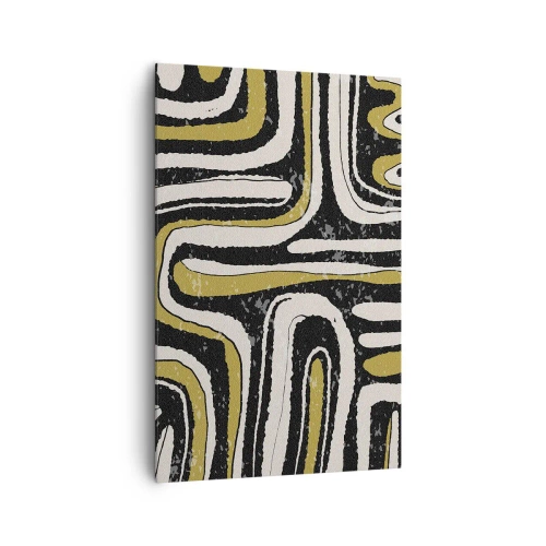 Obraz na płótnie - Abstrakcyjny wzór w czerni, bieli i złocie - 80x120cm - Kompozycja: trakty i zaułki - Nowoczesna dekoracja ścienna do salonu i sypialni ARTTOR