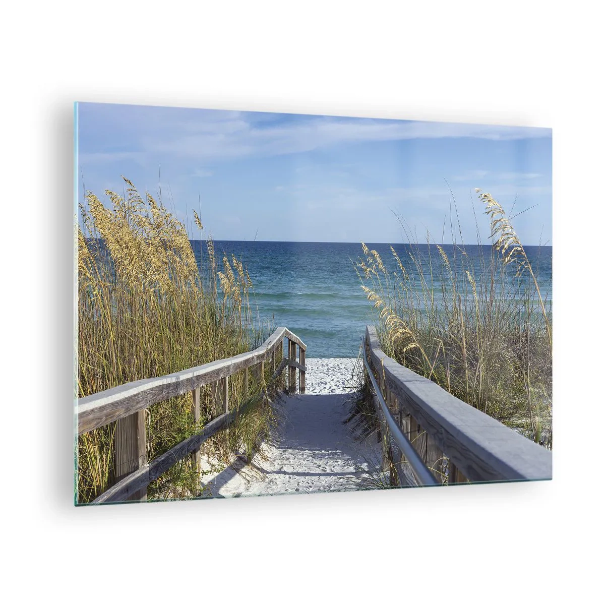Obraz na szkle - Ścieżka na plażę z widokiem na morze - 70x50cm - W słońcu, na wietrze - Nowoczesna dekoracja ścienna do salonu i sypialni ARTTOR