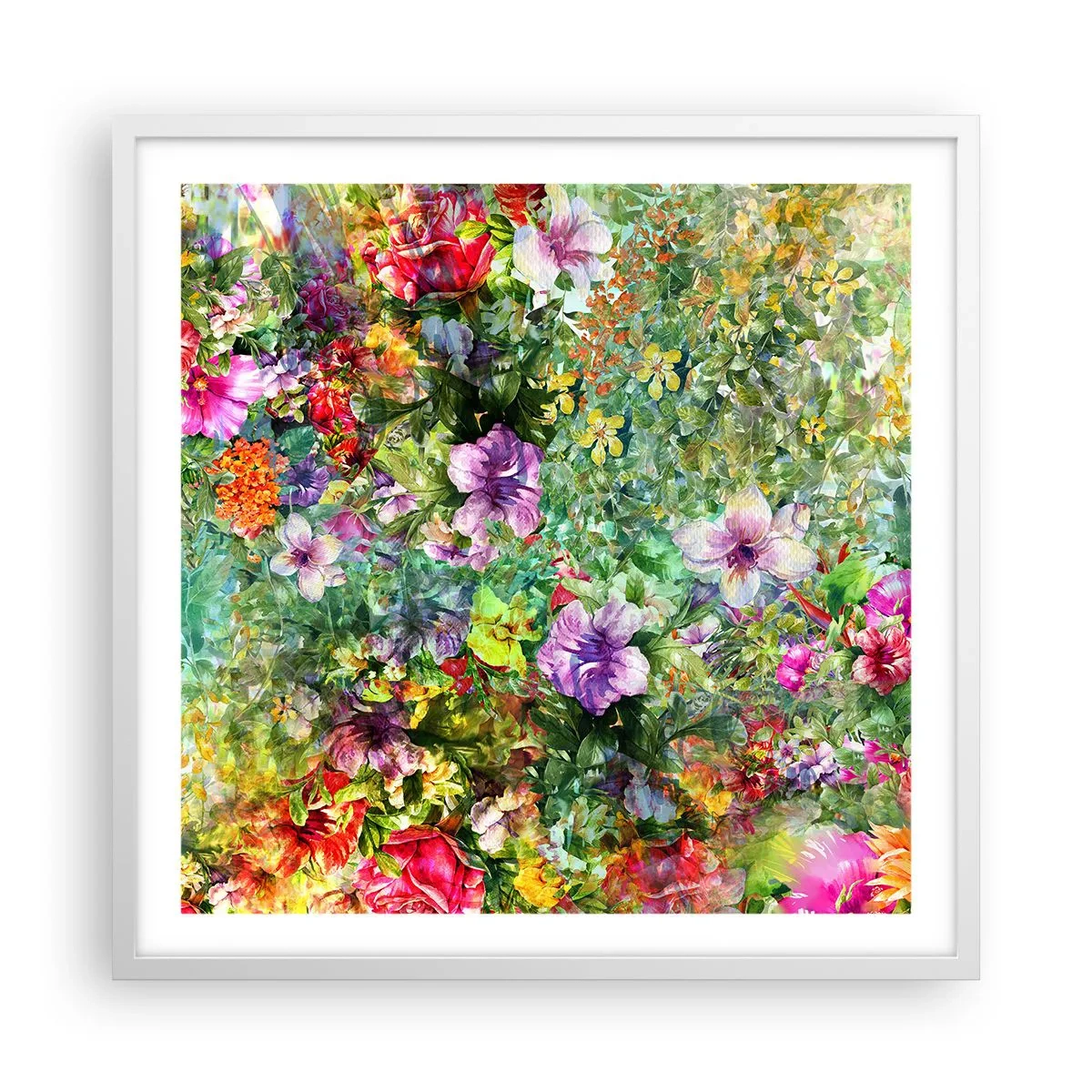 Plakat w białej ramie - W kwiaty na zatracenie - 60x60 cm