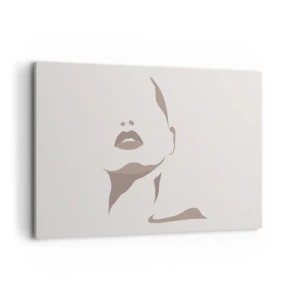 Obraz na płótnie - Minimalistyczny kontur kobiecej twarzy w delikatnych beżach - 120x80cm - Stworzona ze światła i cienia - Nowoczesna dekoracja ścienna do salonu, kuchni i sypialni ARTTOR