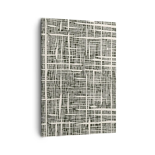 Obraz na płótnie - Abstrakcyjna kompozycja geometryczna z drobnych czarnych linii - 50x70cm - Kompozycja utkana - Nowoczesna dekoracja ścienna do salonu, kuchni i sypialni ARTTOR