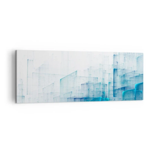 Obraz na płótnie - Abstrakcyjne kształty geometryczne w odcieniach błękitu - 140x50cm - Jak stała się przestrzeń - Nowoczesna dekoracja ścienna do salonu i sypialni ARTTOR