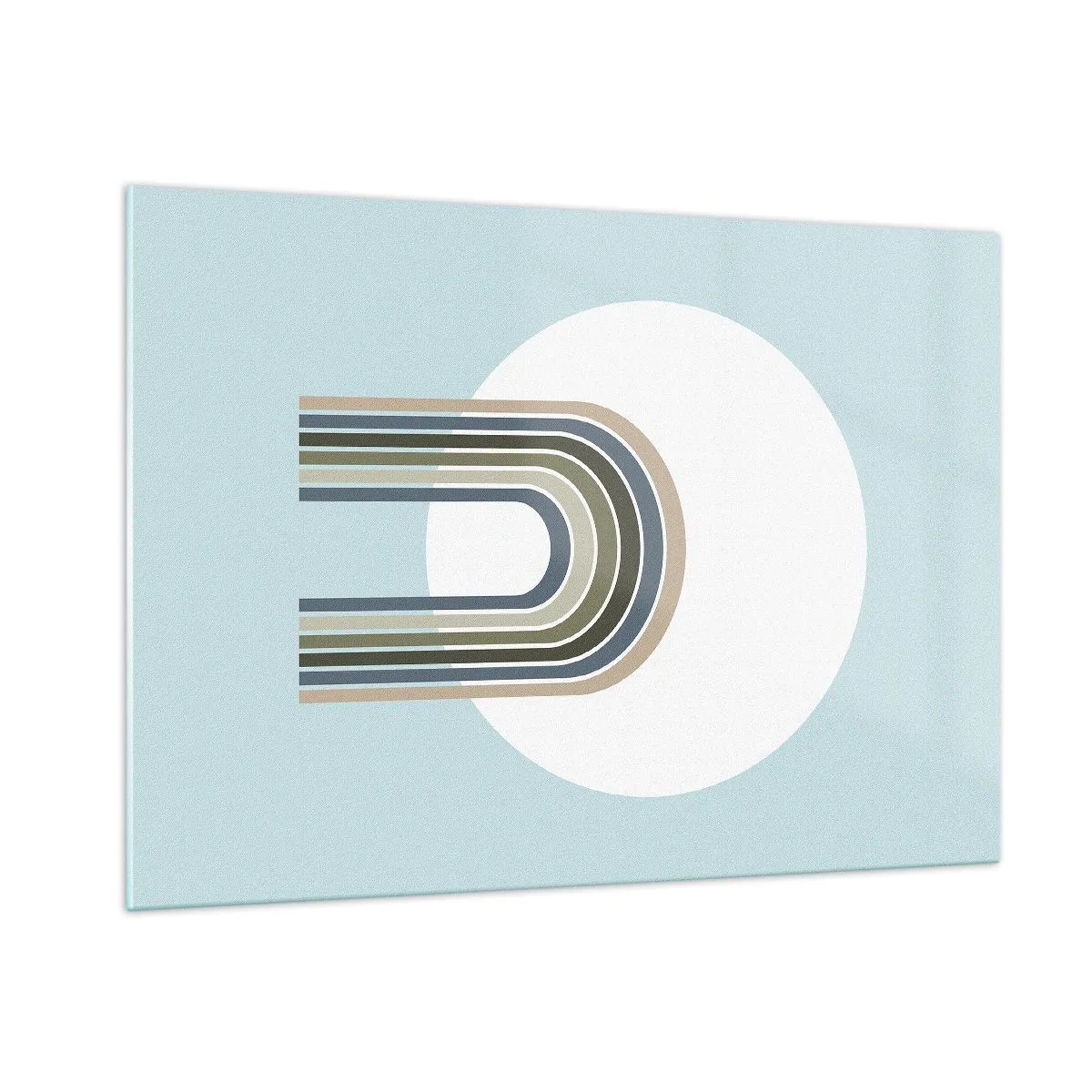 Obraz na szkle - Abstrakcyjna kompozycja z łukami w delikatnych odcieniach niebieskiego i zieleni - 100x70cm - Nieodparte przyciąganie - Nowoczesna dekoracja ścienna do salonu, kuchni i sypialni ARTTOR
