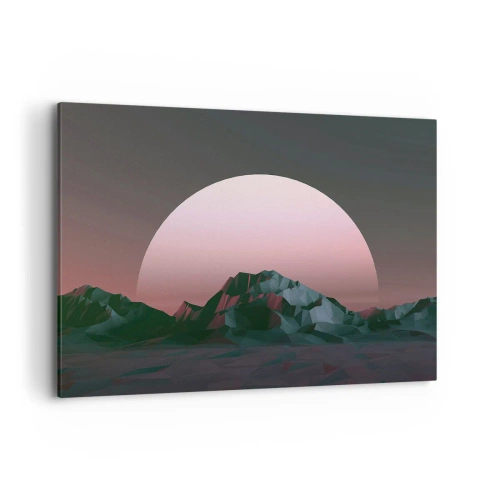 Obraz na płótnie - Geometryczne góry z zachodzącym słońcem w tle - 100x70cm - W sąsiedniej galaktyce - Nowoczesna dekoracja ścienna do salonu, kuchni i sypialni ARTTOR
