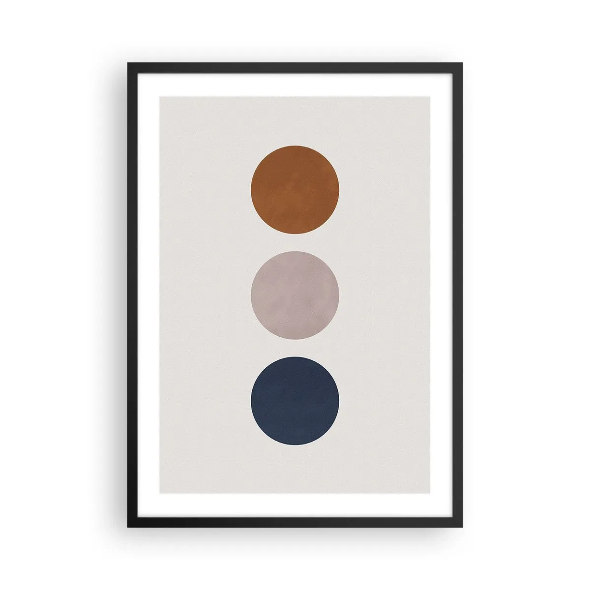 Plakat w czarnej ramie - Minimalistyczne koła w ciepłych odcieniach na jasnym tle - 50x70cm - Symbol doskonałości - Nowoczesna dekoracja ścienna do salonu i sypialni ARTTOR