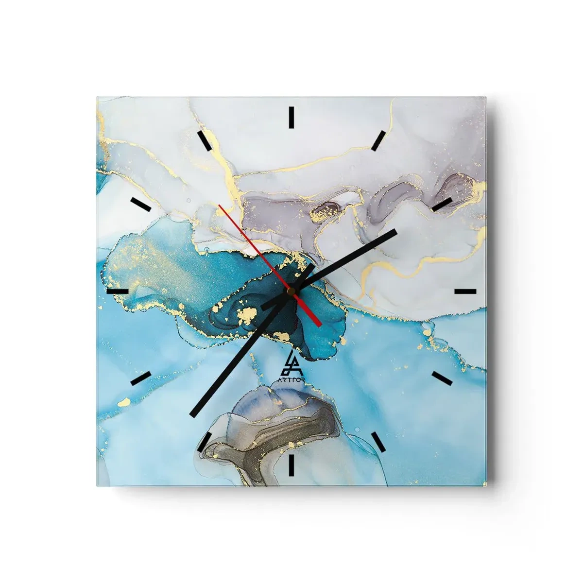 Zegar ścienny - Studium spotkania szarości z turkusem - 40x40 cm