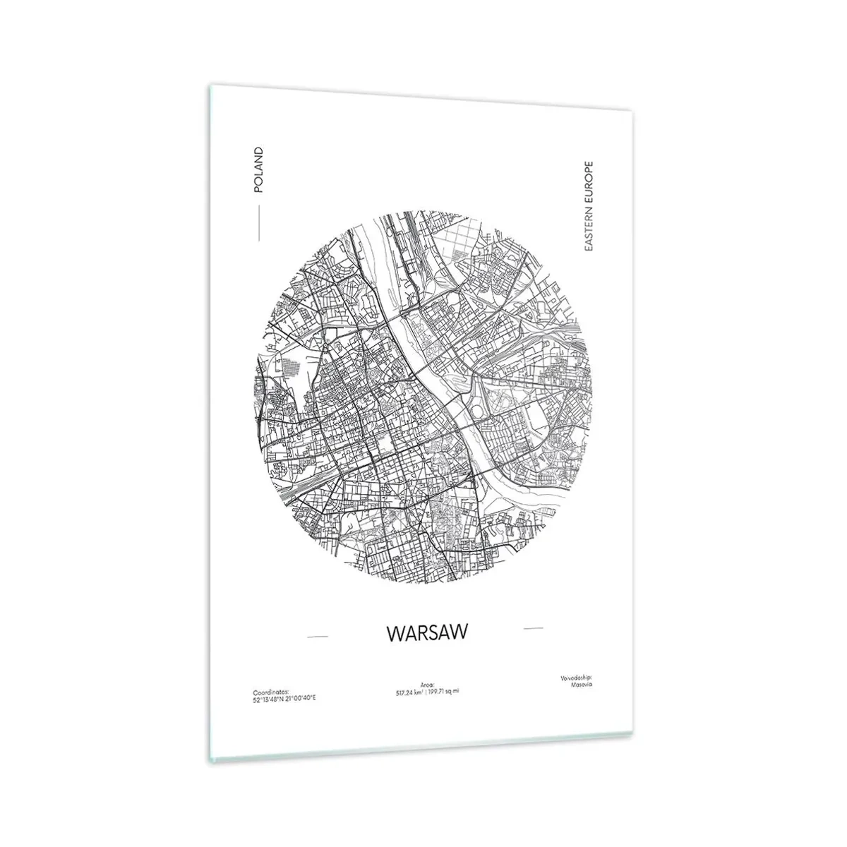 Obraz na szkle - Mapa Warszawy w formie graficznej ilustracji - 50x70cm - Anatomia Warszawy - Nowoczesna dekoracja ścienna do salonu, kuchni i sypialni ARTTOR