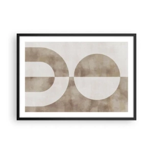 Plakat w czarnej ramie - Abstrakcyjny obraz w odcieniach beżu z geometrycznymi kształtami i symetrią - 70x50cm - Podobieństwa i różnice - Nowoczesna dekoracja ścienna do salonu i sypialni ARTTOR