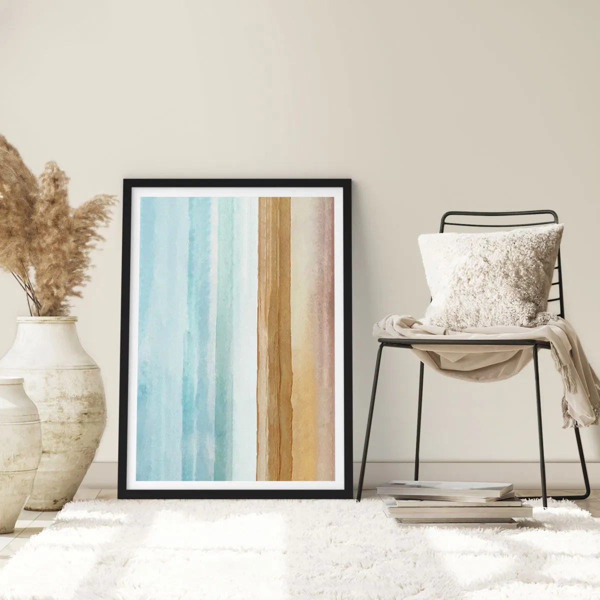 Plakat w czarnej ramie - Minimalistyczny krajobraz w pastelowych odcieniach - 50x70cm - Ukojenie - Nowoczesna dekoracja ścienna do salonu i sypialni ARTTOR