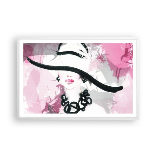 Plakat w białej ramie - Portret damy w czerni i różu - 91x61 cm
