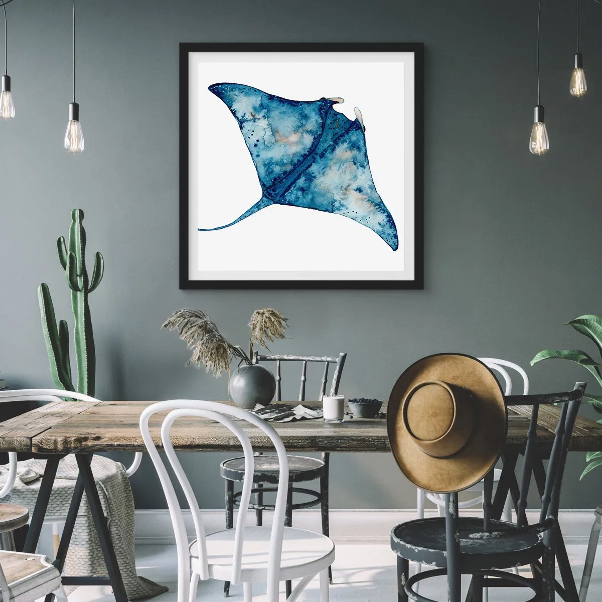 Plakat w czarnej ramie - Życie w błękicie - 30x30 cm